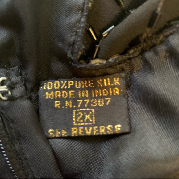 Landmark Vintage 100% Silk black and gold fully beaded evening gown Art Deco 2X - Picture 7 of 14